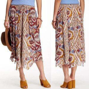 Free People Size L Multicolour Alabaster Asymmetrical Hem Overlay Culotte Pants